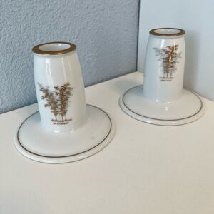 Vintage Fukagawa Arita Japanese Porcelain Candlesticks Gold Bamboo Design